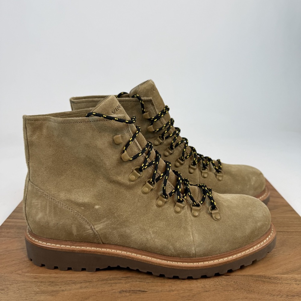 Mens Vince Safi Beige Leather Lace Up Comfort Casual Combat Boots Size 10 M GUC